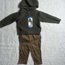 DKNY Boys 2 Piece Hooded Sweater  Pant Set 12M Green Khaki