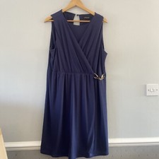 Jaeger Dress 18 Navy Blue Smart Work Wrap Style Short Sleeveless