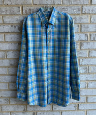 Peter Millar Long Sleeve Button Up Linen Blend Multicolor Plaid Shirt Size L