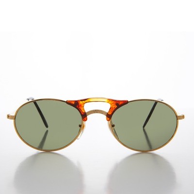 Brown Small Oval Combination Frame Vintage Sunglasses - Orpheus