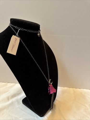 Collana Betsey Johnson Halloween Blingy Ghost Cat rosa cristallo nero nuova con etichette - Foto 5 di 5