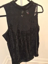 No Boundaries Size XL Black Lace And Velvet Sleeveless High Neck Top