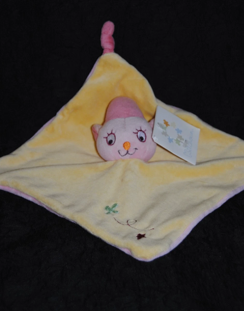 Doudou Plat Marionnette Lutin Ours Jaune Et Blanc - Marque KIABI - Occasion - Réf. 10781