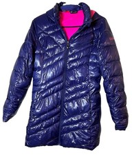 Spyder Youth XL 170 Long Quilted Puffer Coat Navy Blue Pink Hooded Winter Jacket