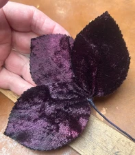 vintage millinery 1940s velvet 2 1/8x3" leaves aubergine 1 tri spray Japan