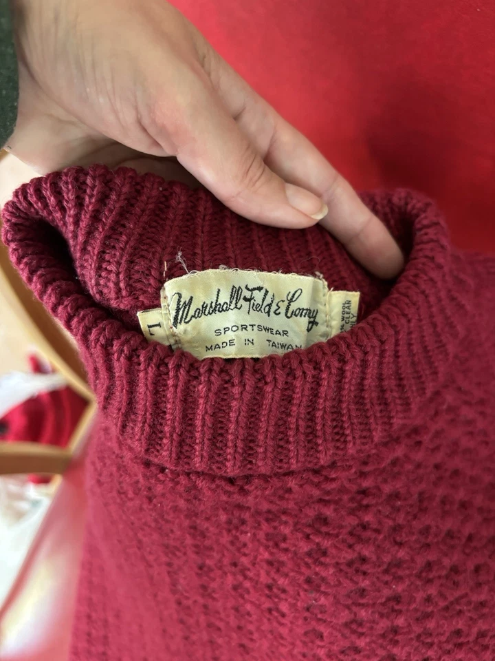Vintage Marshall Fields Wool Sweater Sportswear Men’s Size L Burgundy Red Knit - Image 4 of 4