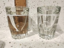 Set of 2, Heavy Bottom Clear Shot Glasses, White Line 1/2 Oz Mark, Anchor