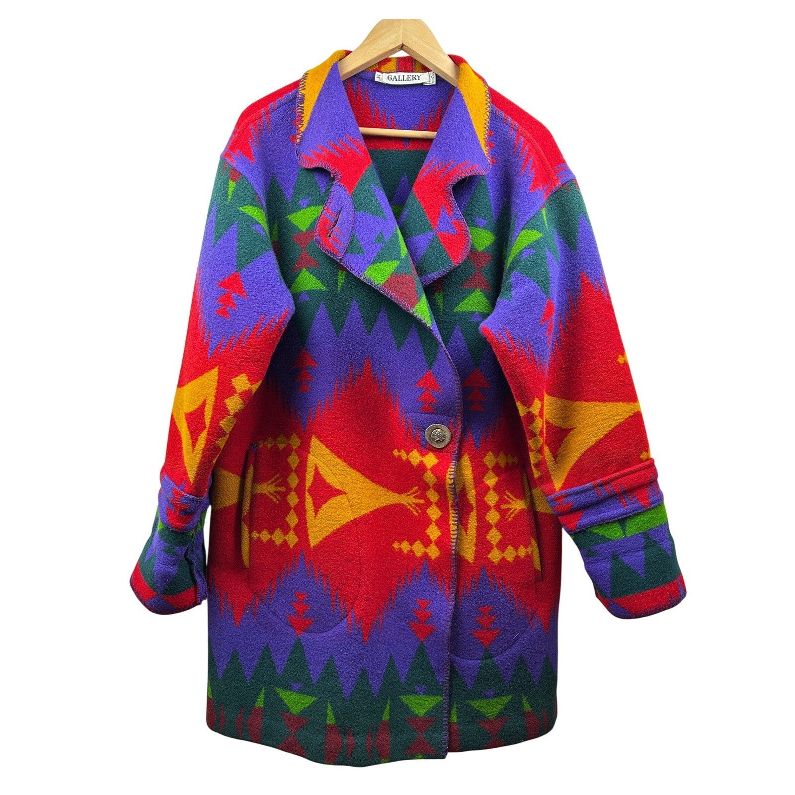 Gallery Vintage Aztec Wool Blanket Jacket Women M/L Southwestern Coat Winter