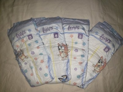 (4) Samples of Luvs Platinum Protection Diapers Size 8 for boys or girls 46LBS+