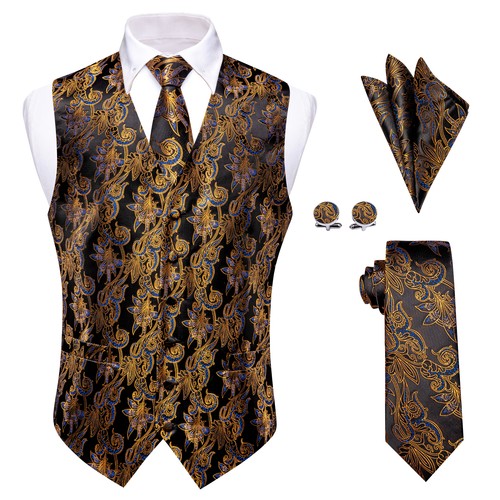 Men's Tuxedo Vest & Bowtie/Necktie Set, Classic Formal Waistcoat Paisley Floral - Picture 211 of 224