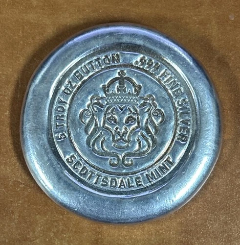 Scottsdale Mint 5oz Five Troy Ounce .999 Silver Hand Poured Button Round