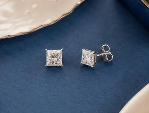 Cyber Monday Sale ! 4TCW Princess Lab Grown Diamond Stud Earrings 14k Gold #212
