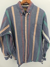 Ralph Lauren Chaps Vintage Mens Sz L Blue Red Striped Button Down USA Rare Label