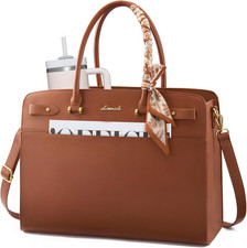 LOVEVOOK Laptop Tote Bag for Women, 15.6 Inch Large Faux Leather Work Bag Waterp
