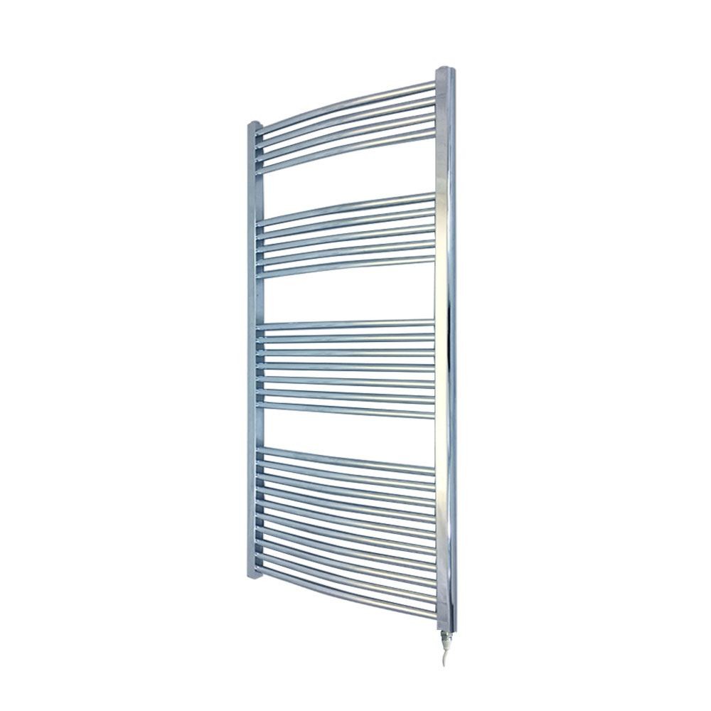 Curved Chrome Electric Towel Rail Fixed Temp 600W Element 600mm x 1400mm