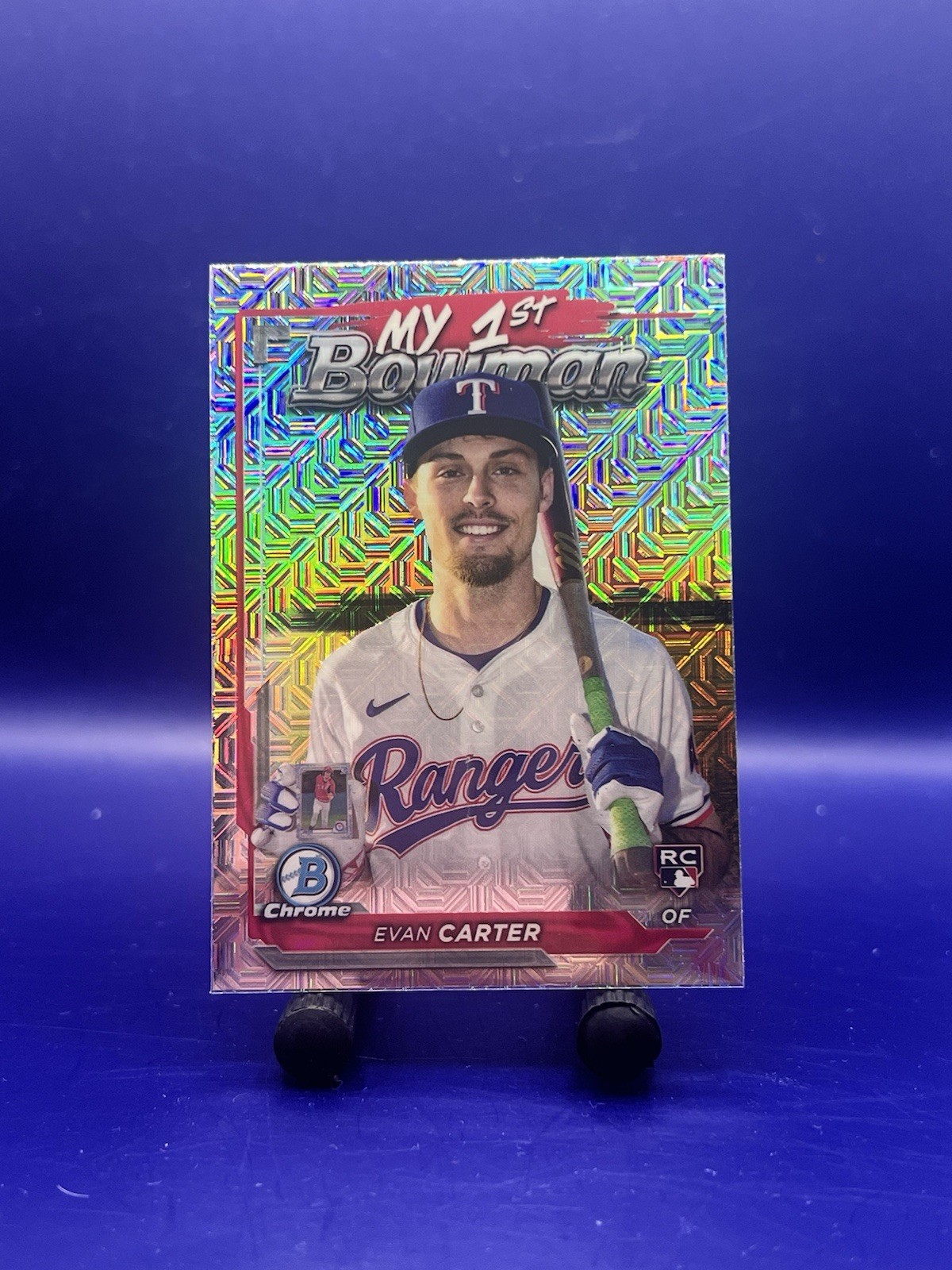 2024 Bowman Chrome Evan Carter My 1st Bowman Mojo Refractor RC Rangers