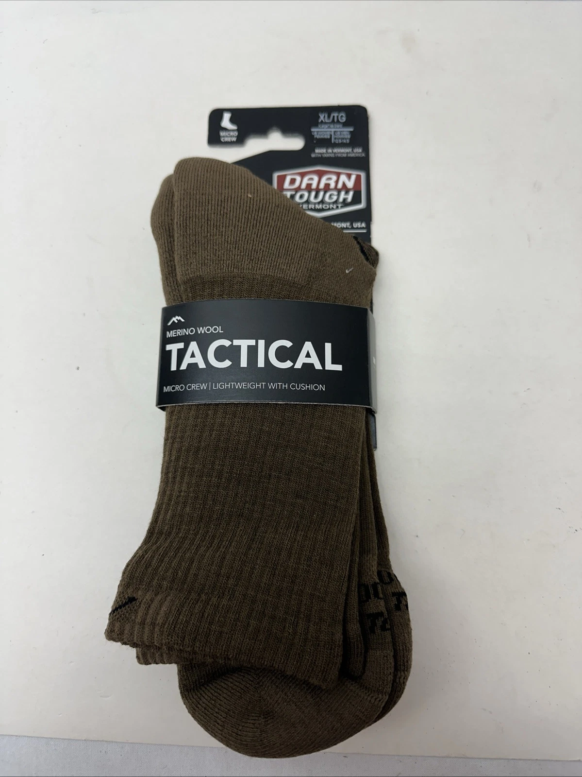 DARN TOUGH T301 Brown Tactical Lightweight Micro Crew Merino Wool Socks XL