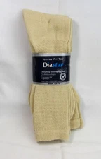 NEW Tan Comfy Feet Diabetic 3 Pack of Socks Loose Fit Top, Non Binding Sz 13-15