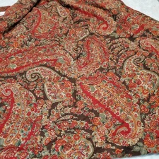 Pottery Barn Carrie Red Brown Paisley Floral Linen Blend Home Pair Curtain 50x92