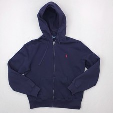 Vintage Polo Ralph Lauren Jacket Mens Medium Blue Full Zip Hoodie Sweatshirt