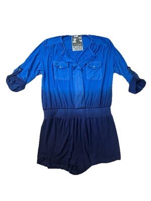 Young Fabulous and Broke Shorts Romper Womens S Blue Ombre Roll Tab Sleeve