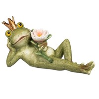 Dekofigur FroschköNig Liegend Mit Blumen L. 32Cm GrüN Aus Kunststein Formano S26