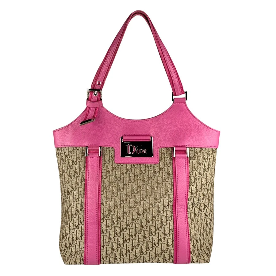 Dior — Auth Christian Dior Handbag Brown/Ppink Canvas/Leather/Silvertone - z9192