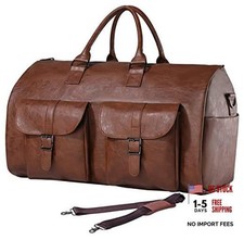 Carry On Garment Bag, Waterproof Mens Garment Bag for Brown-2pockets-Leather