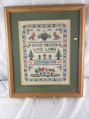 Good Deeds Live Long Crossstich Sampler Framed Hand Made  Vintage