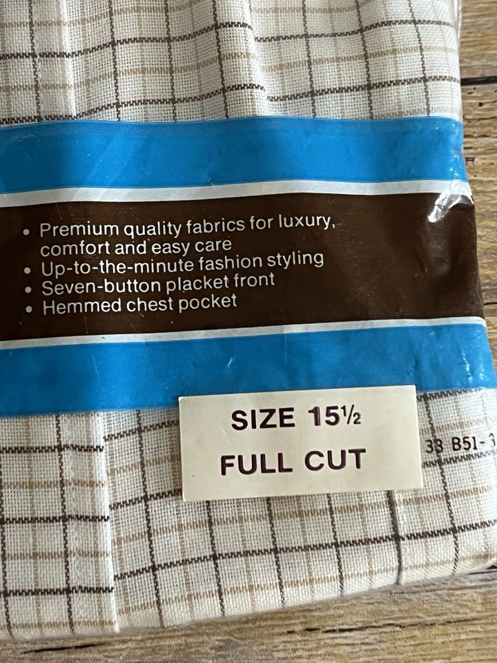 Camisa de vestir vintage Sears Perma-Prest 15,5 corte completo a cuadros nueva con etiquetas 60/40 mezcla SS Foto 3 de 4