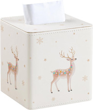 PU Leather Christmas Tissue Box Cover with Magnetic Closure - Reindeer Design