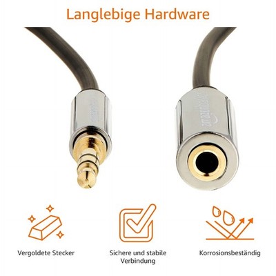 AUX Verlängerungskabel 35 mm 18 m Schwarz Amazon Basics Stereo Kabel