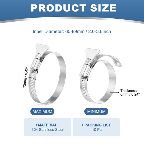3" Stainless Steel Hose Clamp, 10 Pcs 65-89mm (2.6-3.6Inch) Key Type Clamp - Bild 2 von 6