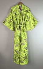 NWT La Vie Style House Chartreuse Green Brocade Wrap Kimono Kaftan Dress OS