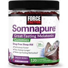 Force Factor Somnapure Sleep Gummies - 10mg Melatonin, Dream Berry, 120 Ct,Adult