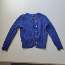 Polo Ralph Lauren Sweater Girls 5 Blue Cable Knit Cardigan Long Sleeve Cotton