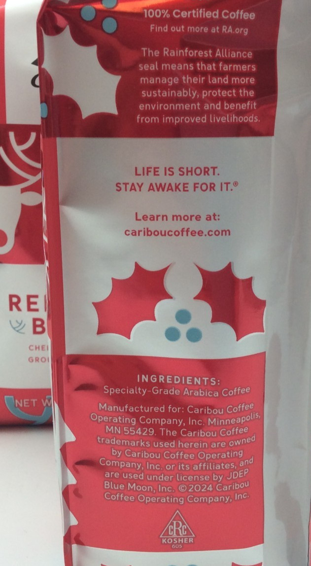 Caribou Coffee Reindeer Blend Ground Coffee Dark Roast, 10 oz ☕JULY/2026☕