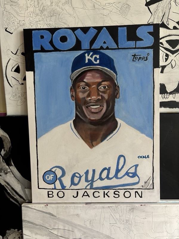 Bo Jackson 1986 Topps Card 18x24 Acrylic Painting Kansas City Royals