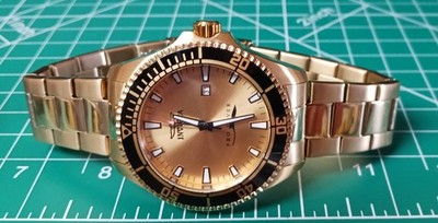 Invicta Pro Diver 15186 45MM ssteel case, gold dial, unidirect rotating bezel
