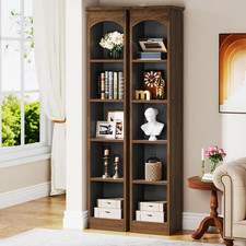 70.9 In. Tall Cherry Brown Wood 5-Shelf Narrow Cube Bookcase Set of 2, Slim Corn
