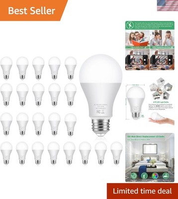 LED Light Bulbs Pack of 24 - 100W Equivalent A19, Eye-Friendly & Flicker-Free