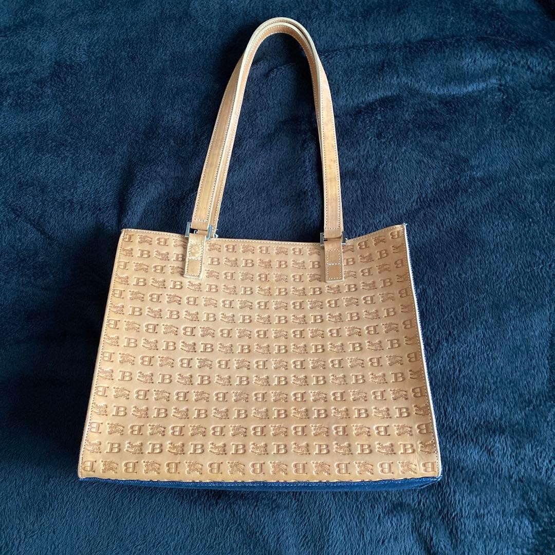 Burberry Blue Label Tote Bag Leather Denim Logo Embossed Handbag Black New thumbnail 19