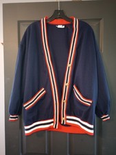 Vintage 70s Oversized Ribbed Varsity Cardigan Preppy Track Suit Jacket Prepcore