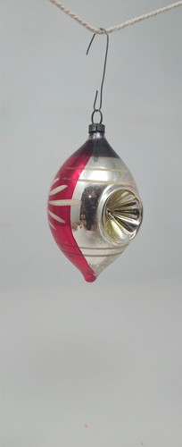 Antique German Double Indent Glass Christmas Ornament Red Silver 3"