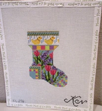 Kelly Clark SPRING CHICKS Mini Stocking Handpainted Needlepoint Canvas-Started
