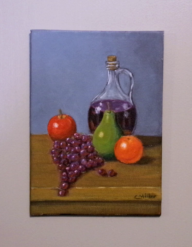 Arte de pared de cocina 5x7 pintura original de Chris Miller bodegón de frutas y vino Foto 2 de 4