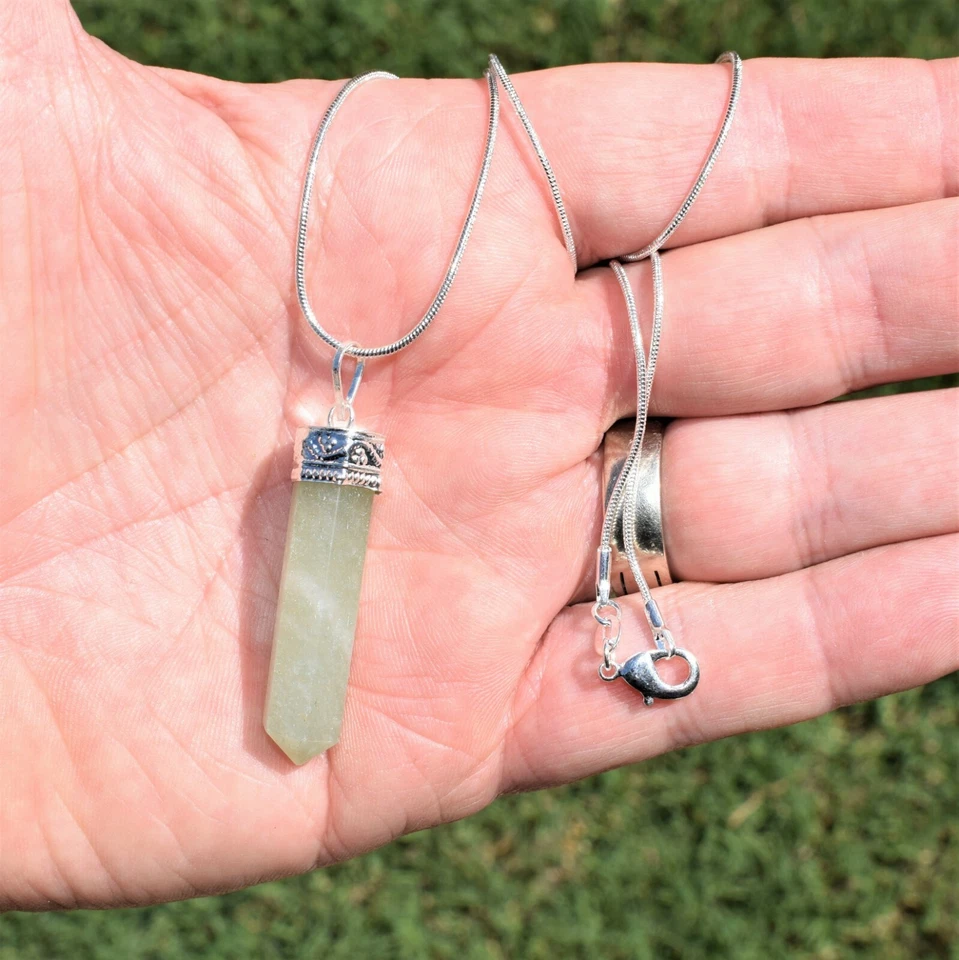 CHARGED Faceted Himalayan Green Aventurine Pendant + 20" Stainless Steel Chain - Image 4 of 4