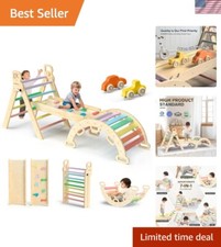 Pikler Triangle Set 7in1 Foldable Baby Climbing Toys Wooden Montessori Climbi...
