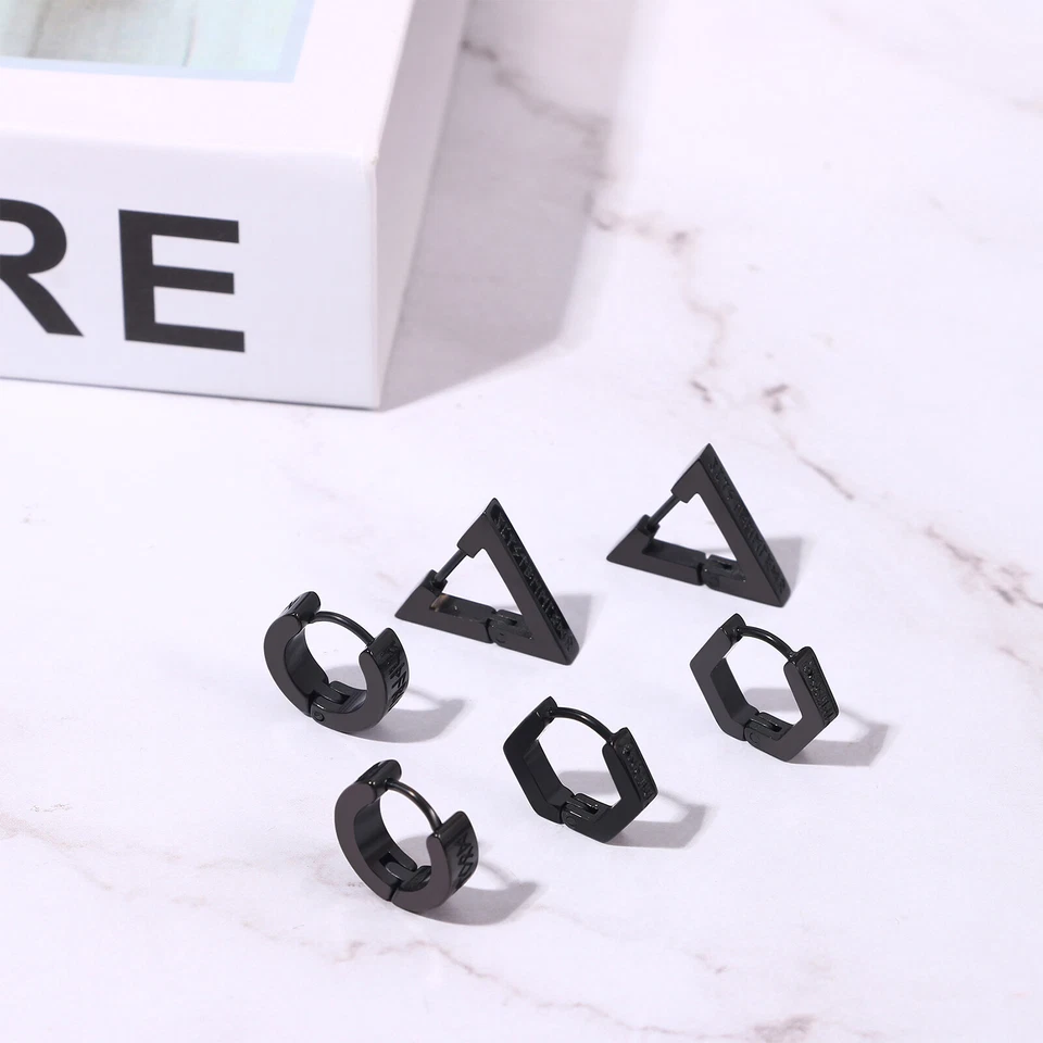 Pendientes Huggie de runa vikinga negra para hombre 6 piezas Pendientes de aro geométricos nórdicos Regalo Foto 4 de 4