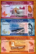 SET Sri Lanka, 20-50-100 Rupees, 2010-2022, P-123-124-125, UNC Colorful